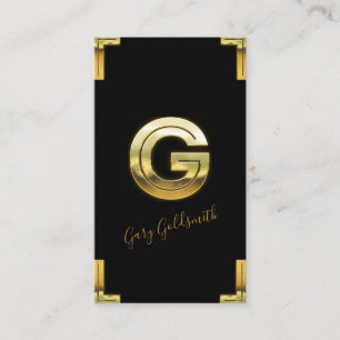 Gold G Initial and Borders Business Card