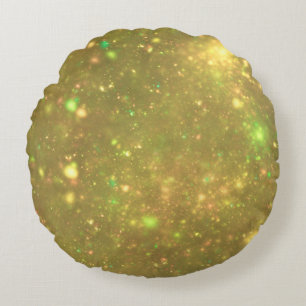 Gold Galactic Glitter Print Round Pillow
