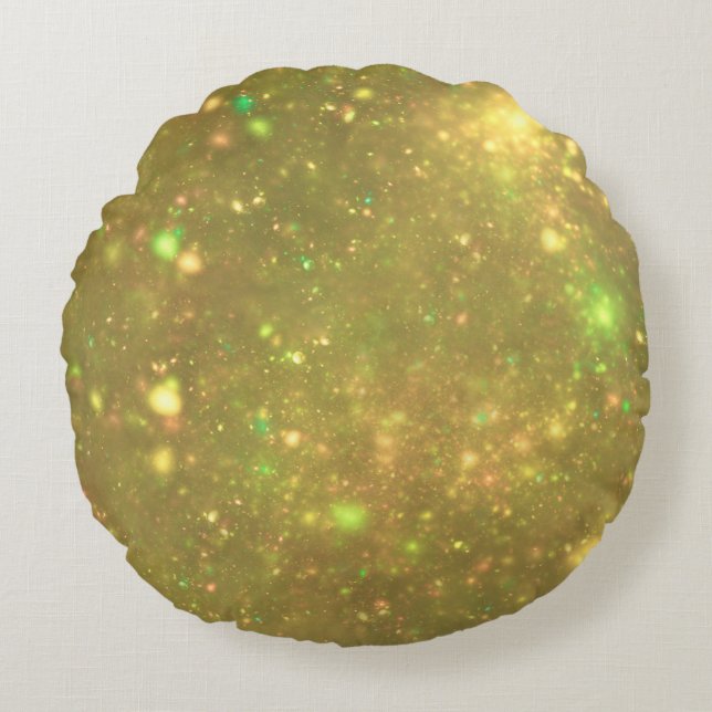 Gold Galactic Glitter Print Round Pillow (Front)