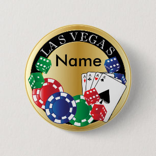 Gold Gambler Las Vegas - Dice, Cards, Poker Chips 2 Inch Round Button
