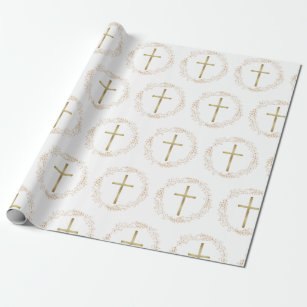 Gold Garland ChristianCross Wrapping Paper