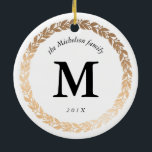 Gold Garland Elegant Photo and Monogrammed White Ceramic Ornament<br><div class="desc">Dress your Christmas tree in classic black, white and glittering gold style with a favourite family photo on this two-sided, personalized porcelain ornament. Personalize the back with your family name, monogram and the year to create a one-of-a-kind keepsake you'll cherish for years to come. Photography � Shanna Russell Photography, San...</div>
