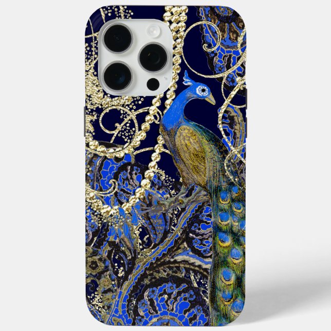 Gold Garland Navy Black Peacock Swirl Case-Mate iPhone Case (Back)