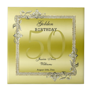Gold Gem & Glitter 50th Golden Birthday Tile