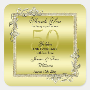Gold Gem & Glitter 50th Golden Wedding Anniversary Square Sticker