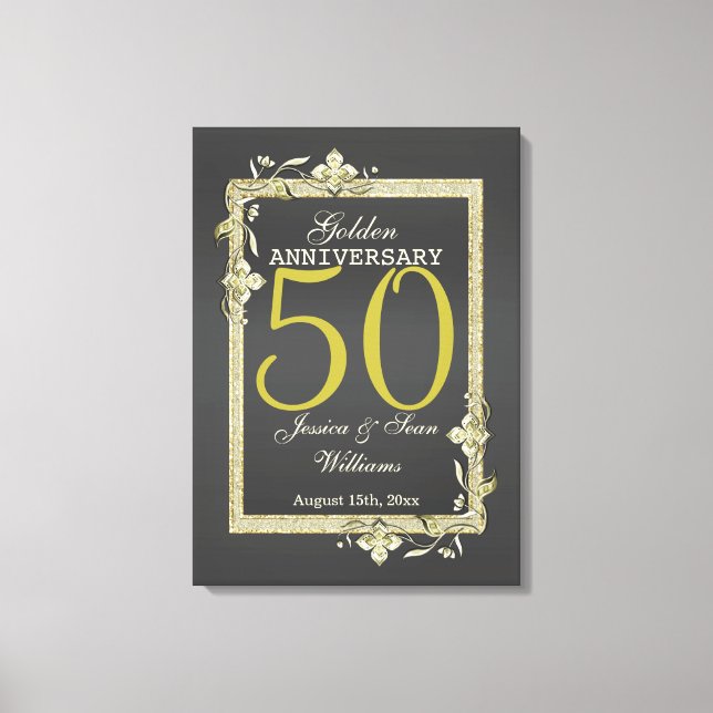Gold Gem & Glitter 50th Golden Wedding  Canvas Print (Front)