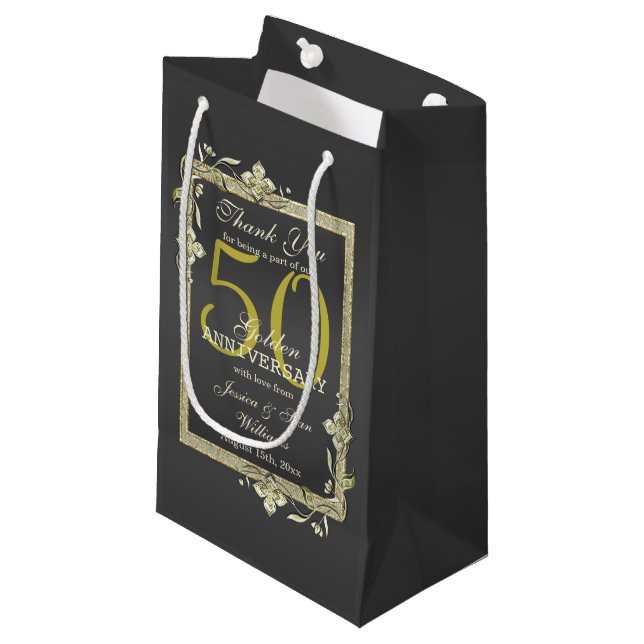 Gold Gem & Glitter 50th Golden Wedding  Small Gift Bag (Front Angled)