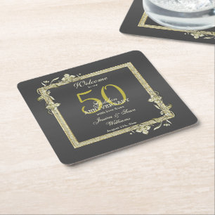 Gold Gem & Glitter 50th Golden Wedding  Square Paper Coaster