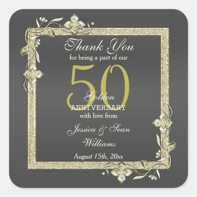 Gold Gem & Glitter 50th Golden Wedding  Square Sticker (Front)