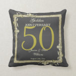 Gold Gem & Glitter 50th Golden Wedding  Throw Pillow<br><div class="desc">Glamourous and elegant posh 50th Golden Wedding Anniversary throw pillow with stylish gold gem stone jewels corner decorations and matching coloured glitter border frame printed on a black background. A romantic design for your celebration. All text, font and font colour is fully customizable to meet your requirements. If you would...</div>