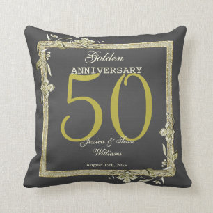 Gold Gem & Glitter 50th Golden Wedding Throw Pillow