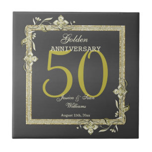 Gold Gem & Glitter 50th Golden Wedding Tile