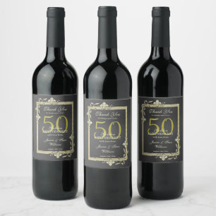 Gold Gem & Glitter 50th Golden Wedding  Wine Label