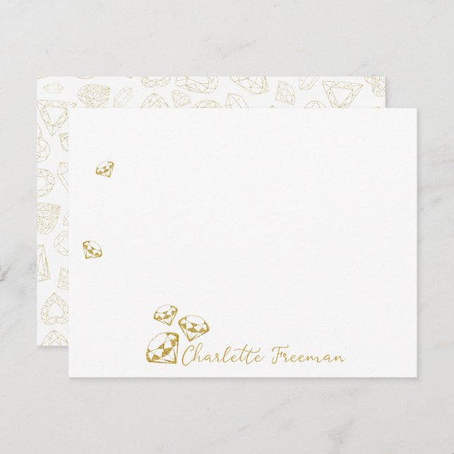 Gold Gem Personalized Script Note Cards (Front/Back)