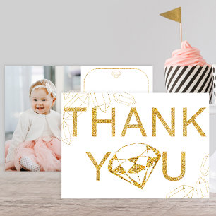 Gold Gem Photo Birthday Party Thank You Card