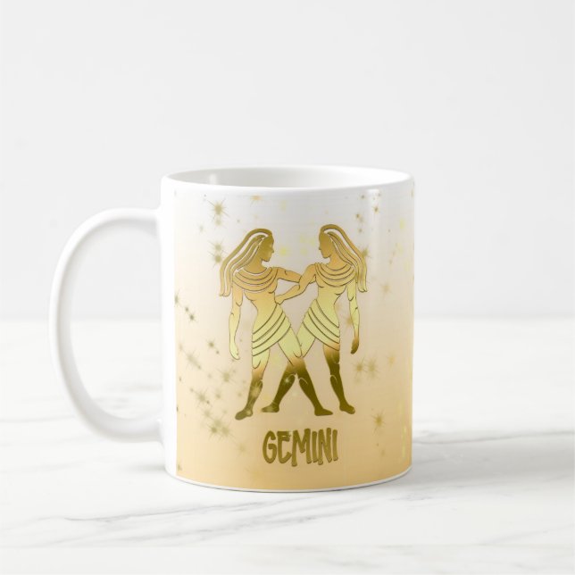 Gold Gemini Astrology Horoscope Zodiac Sign Coffee Mug (Left)