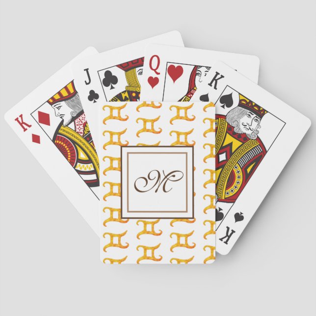 Gold Gemini Astrology Sign Monogram Playing Cards (Back)