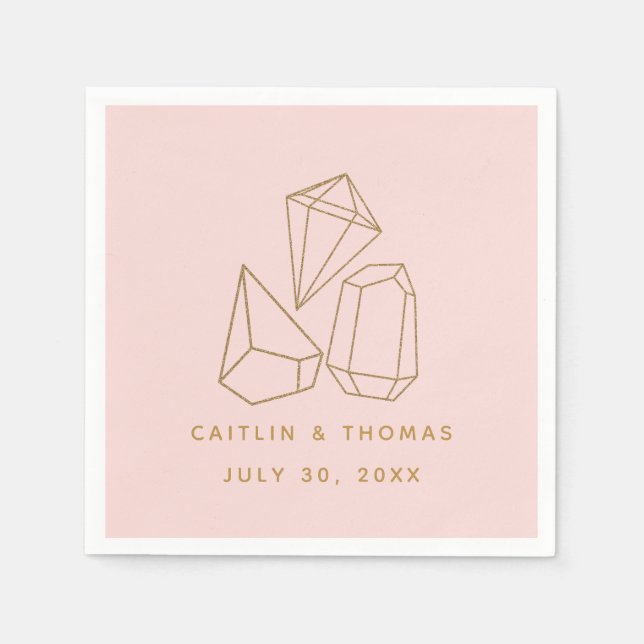 Gold Gemstones Blush Pink Wedding Custom Napkins (Front)