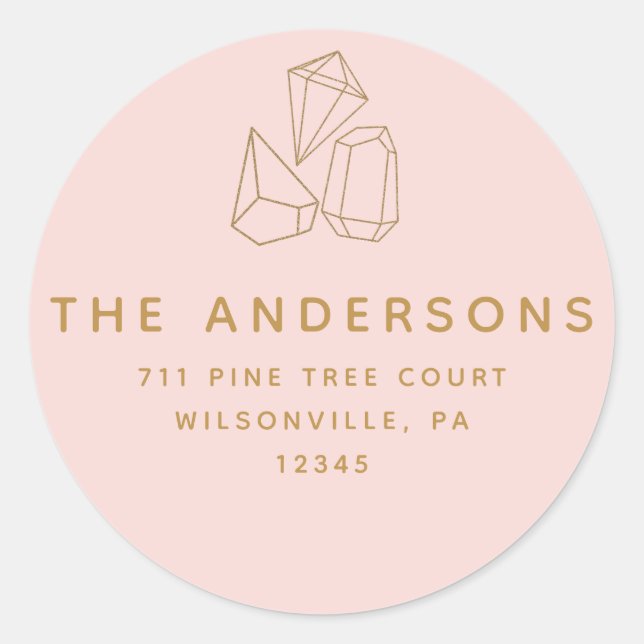 Gold Gemstones Pink Round Return Address Labels (Front)