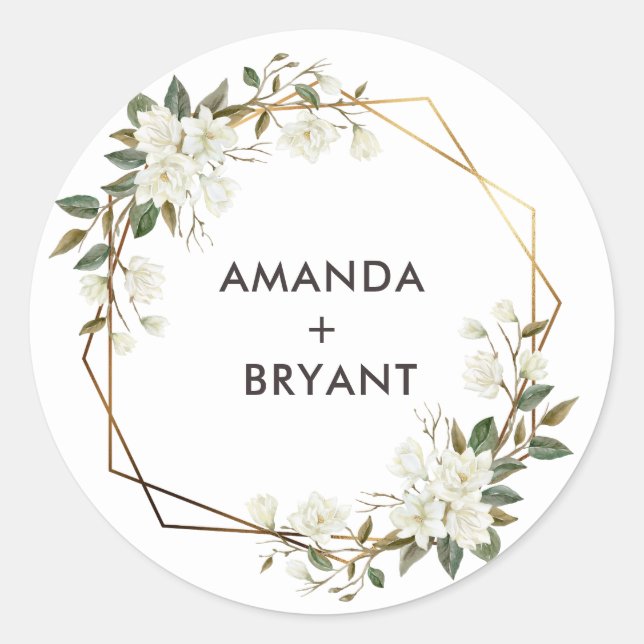 Gold Geo Frame Magnolia Flower Sticker (Front)