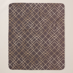 Gold Geometric, Art Deco Marsala. Sherpa Blanket
