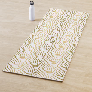 Gold geometric Art Deco pattern on white Yoga Mat