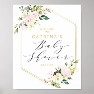 Gold Geometric Blush Floral Baby Shower Welcome Poster