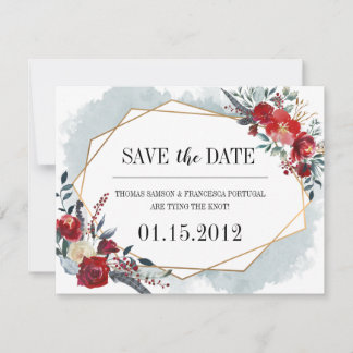 Gold Geometric Boho Floral Wedding Save the Date