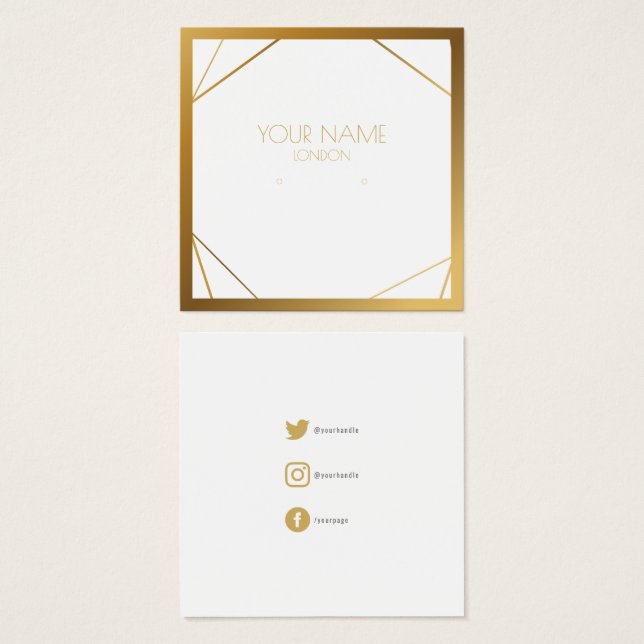 Gold geometric border earring holder, social icons (Front & Back)