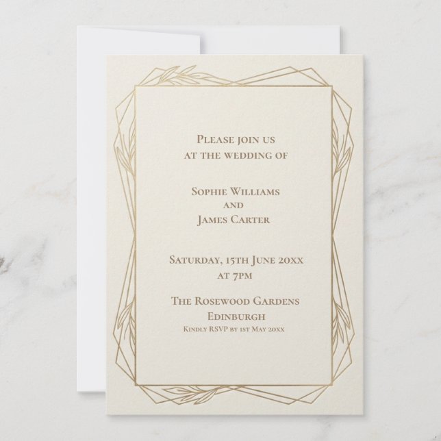 Gold Geometric Botanical Wedding Invitation (Front)