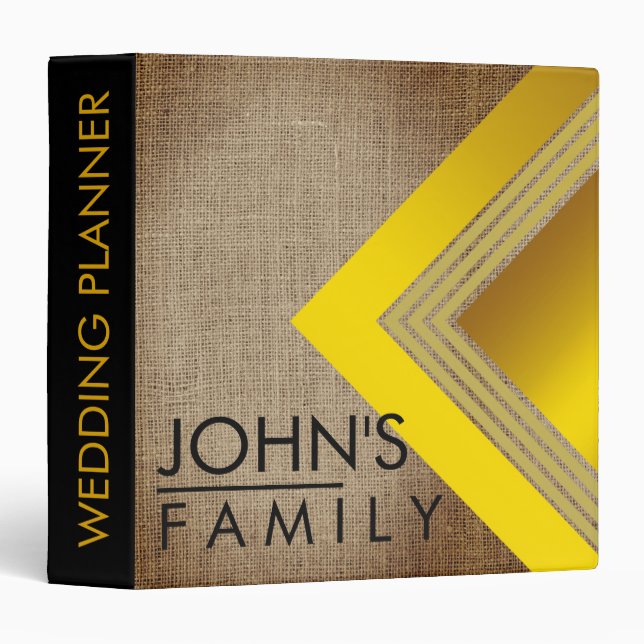 Gold Geometric Burlap Rustic Modern Wedding Binder (Front/Spine)