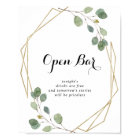 Gold Geometric Calligraphy Wedding Open Bar Sign