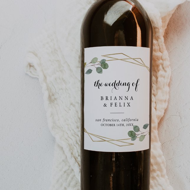 Gold Geometric Calligraphy Wedding Wine Labels (Creator Uploaded)