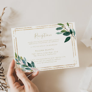 Gold Geometric Chic Eucalyptus Wedding Reception  Enclosure Card