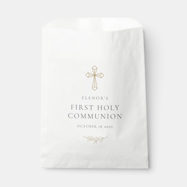 Gold Geometric Cross First Holy Communion  Favour Bag (Front)