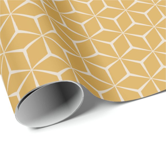 Gold Geometric Cube Pattern Wrapping Paper (Roll Corner)