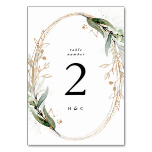 Gold Geometric Diamond Eucalyptus Elegant Greenery Table Number
