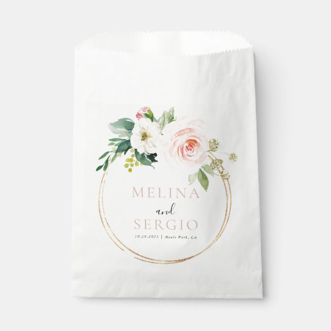 Gold Geometric Elegant Fall Flowers Wedding   Favour Bag (Front)