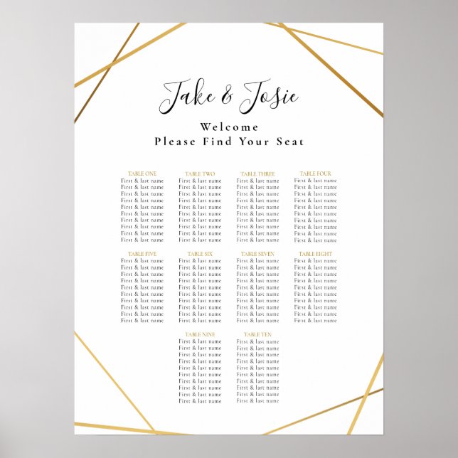 Gold geometric Elegant Wedding Seating Chart (Front)