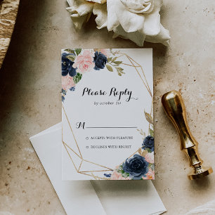 Gold Geometric Elegant Winter Floral RSVP Card