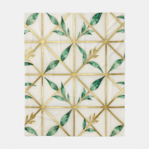 Gold Geometric Emerald Leaf Luxury Pattern Fleece Blanket