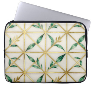 Gold Geometric Emerald Leaf Luxury Pattern Laptop Sleeve