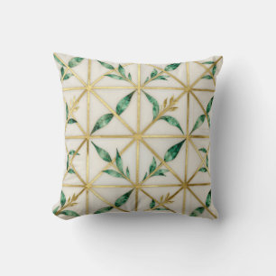 Gold Geometric Emerald Leaf Luxury Pattern Throw Pillow