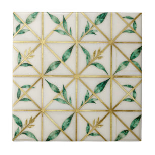 Gold Geometric Emerald Leaf Luxury Pattern Tile