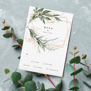 Gold Geometric Eucalyptus Elegant Greenery Moss RSVP Card