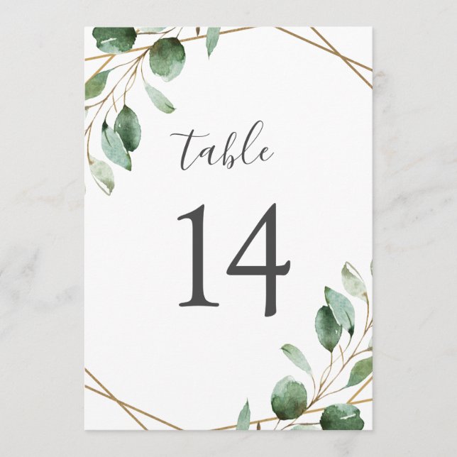 Gold Geometric Eucalyptus Greenery Table Numbers (Front)