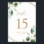 Gold Geometric Eucalyptus Greenery Wedding Table Number<br><div class="desc">Designed to coordinate with our Moody Greenery wedding collection, this customizable Table Numbers Card features watercolor sage green eucalyptus leaves accented with a gold geometric frame and paired with a stylish script and classy serif font in gold. To make advanced changes, go to "Click to customize further" option under Personalize...</div>