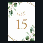 Gold Geometric Eucalyptus Greenery Wedding Table Number<br><div class="desc">Designed to coordinate with our Moody Greenery wedding collection, this customizable Table Numbers Card features watercolor sage green eucalyptus leaves accented with a gold geometric frame and paired with a stylish script and classy serif font in gold. To make advanced changes, go to "Click to customize further" option under Personalize...</div>