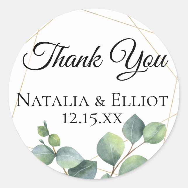 Gold Geometric Eucalyptus Personalized Favour Classic Round Sticker (Front)