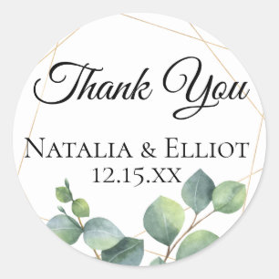 Gold Geometric Eucalyptus Personalized Favour Classic Round Sticker